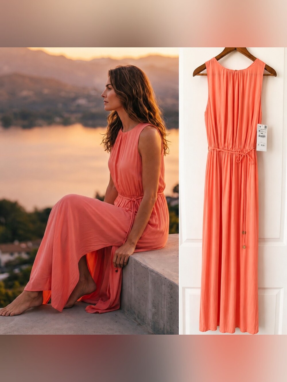 NWT ZARA Peach Coral Sleeveless Maxi Dress – Size M